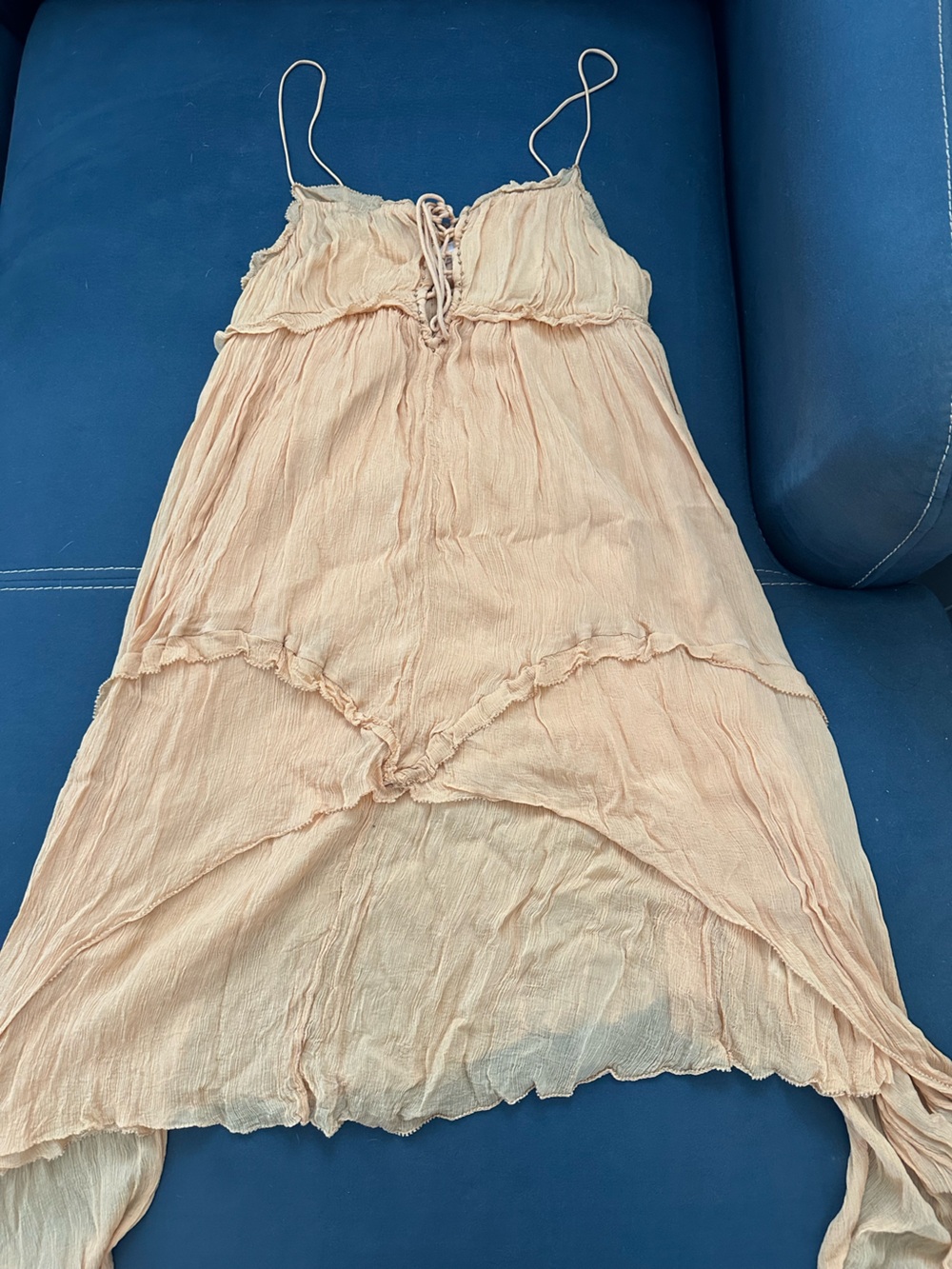 Zara Asymmetrical Handkerchief Hem Spaghetti Strap Dress in Peach - Picture 6 of 8